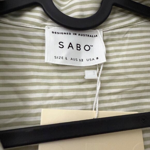 Sabo Skirt Sea Foam Striped Kase Short Sleeve Button Shirt Top Size Large NEW - Picture 3 of 7